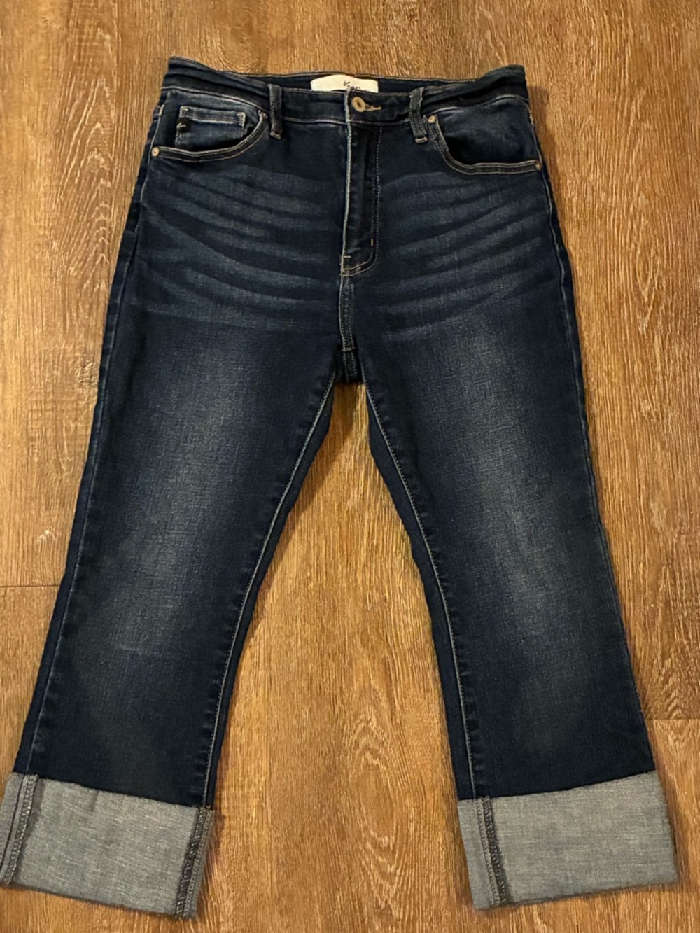 KanCan High Rise Dark Wash Cuffed Crop Jeans Size 9/28 Stretch Denim